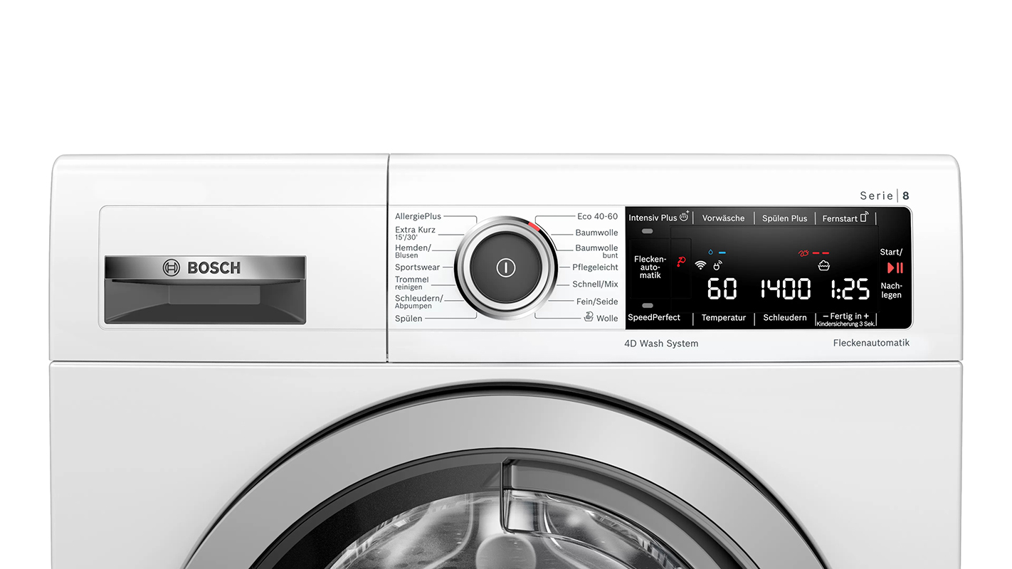 Mặt điều khiển với màn hình Led lớn của Máy giặt Bosch wax28m42 serie 8 1