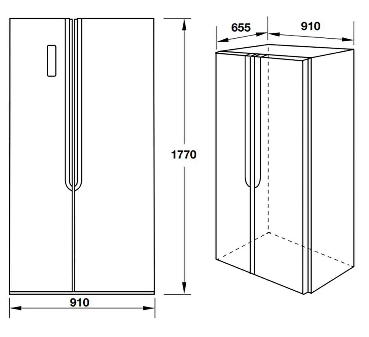 Tham khảo bản vẽ kích thước Tủ lạnh Hafele SBS HF-SB5321FB (Cần thiết cho mục đích lắm bán âm)