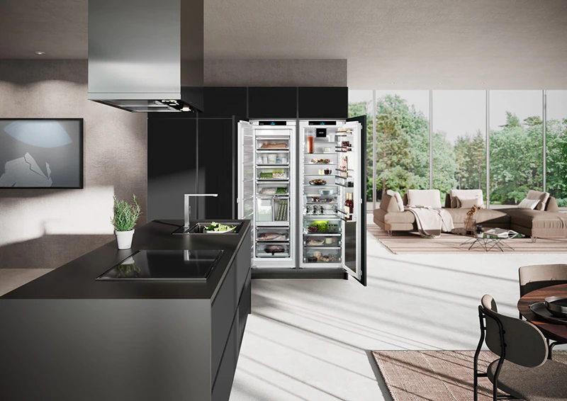 Hệ Tủ kết hợp Tủ đông Liebherr - Tủ lạnh Liebherr với gam màu cánh gỗ đen
